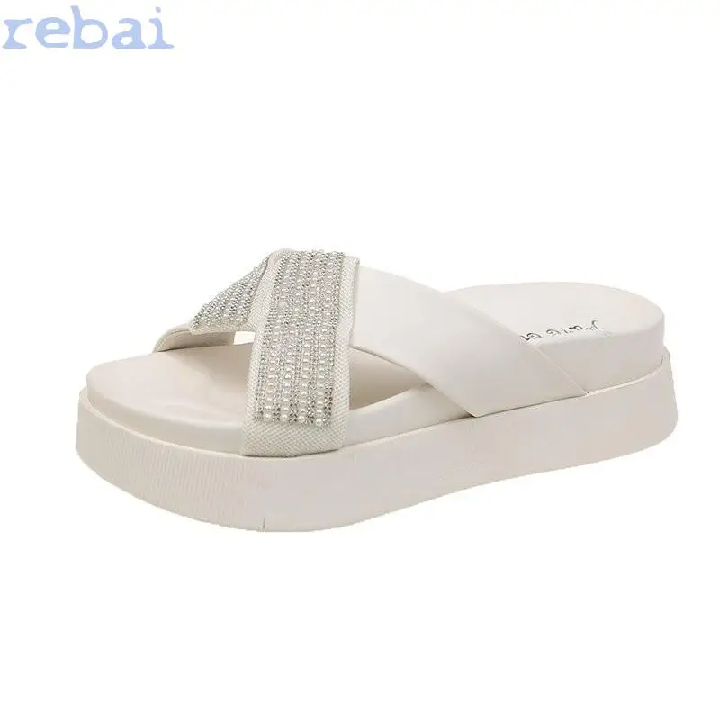 

Shoes Slippers Flat Luxury Slides Cross-Tied Med Platform Designer Soft Casual Fashion PU Rubber Leisure House Slippers Platform