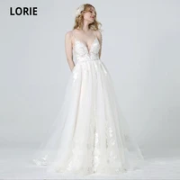 lorie vintage wedding dresses v neck spaghetti strap lace a line wedding gown backless white ivory custom made bride dress 2021