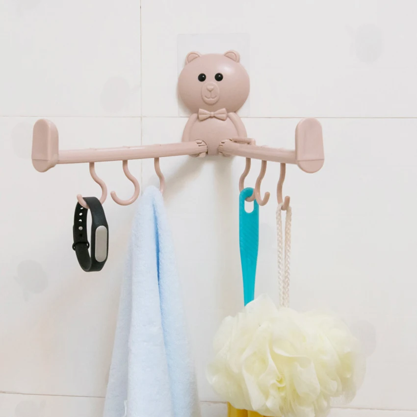 

Cartoon Powerful Sucker Hook 180 degree Rotatable Washbasin Holder Kitchen Bathroom Towel Storage Plastic Rack 6-Hook Punch-free