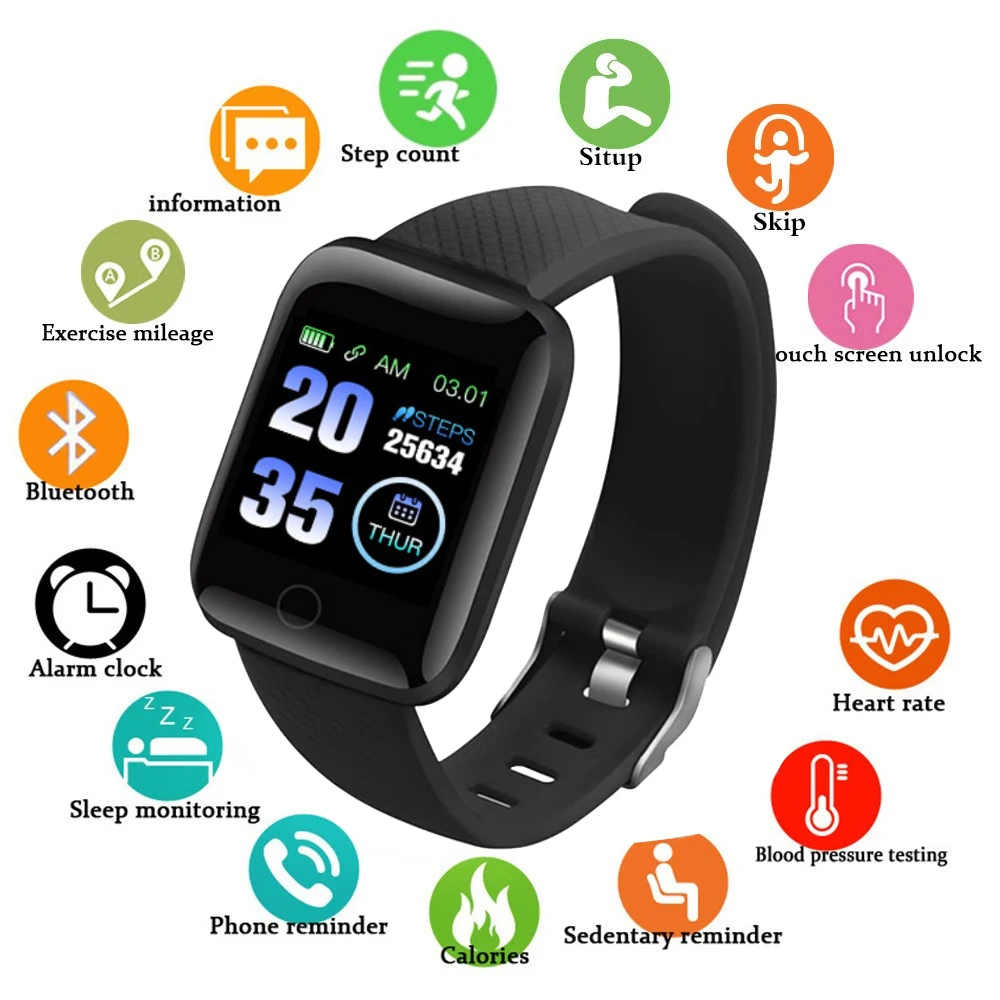 

Smartwatch For Men Women 116plus a7 d13 Heart Rate Sleep Monitoring Touch Screen Waterproof Information Reminder Clock IOS Andro