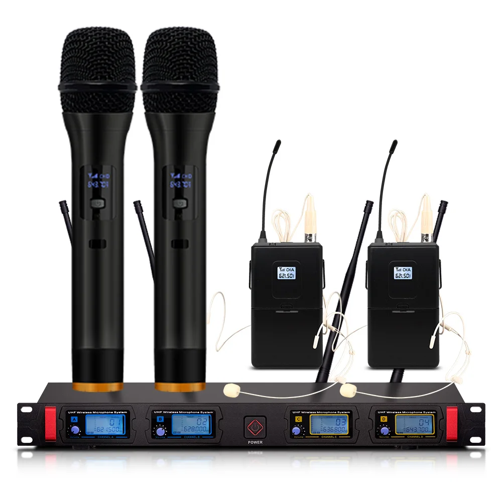 4-канальный беспроводной микрофон динамическая система дисплея УВЧ караоке
