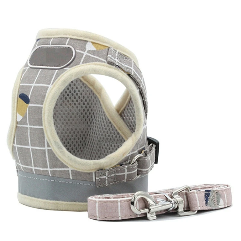 

Pet Vest Harness And Leash Set Classic Plaid Back Openable No Pull Escape Proof
