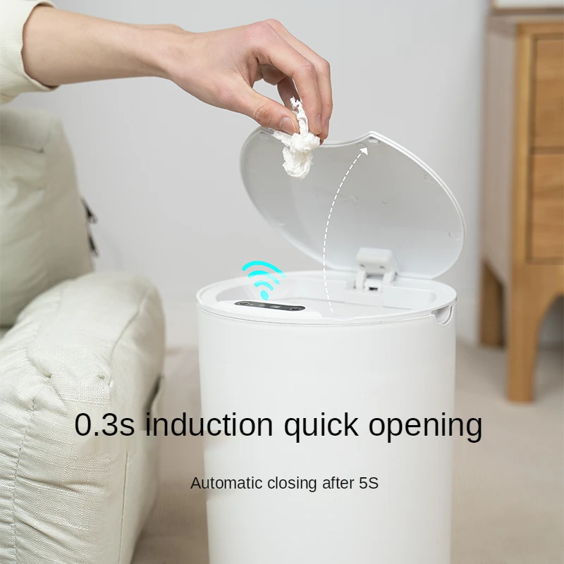 

14L High Capacity Smart Sensor Trash Can Automatic Flip High Tech Creative Storage Bucket Bathroom Bedroom Indoor Use Block Odor