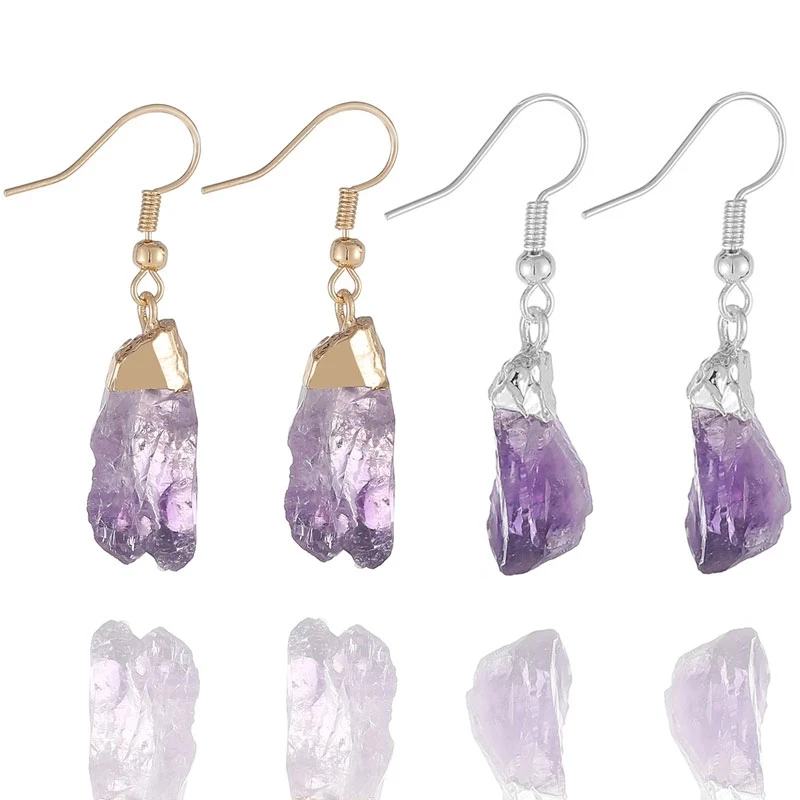 

Irregular Natural Amethyst Quartz Dangle Earrings For Women Healing Stone Unpolished Raw Purple Crystal Jewelry