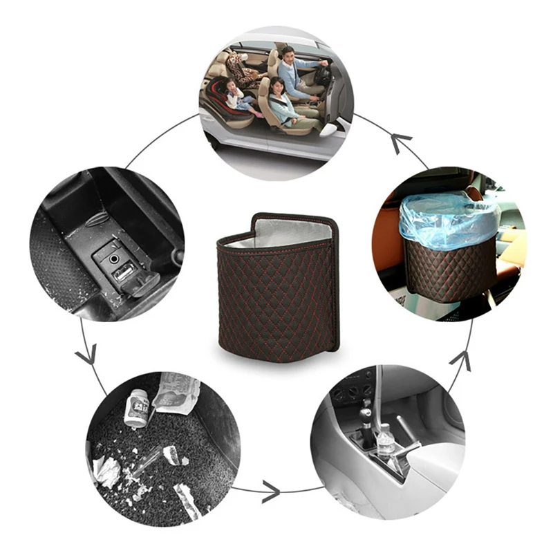 

Car Trash Can Garbage Bag for Car with Back Seat Hangings Design Cars Bags and Bin with Headrest Holder Waterproof Black