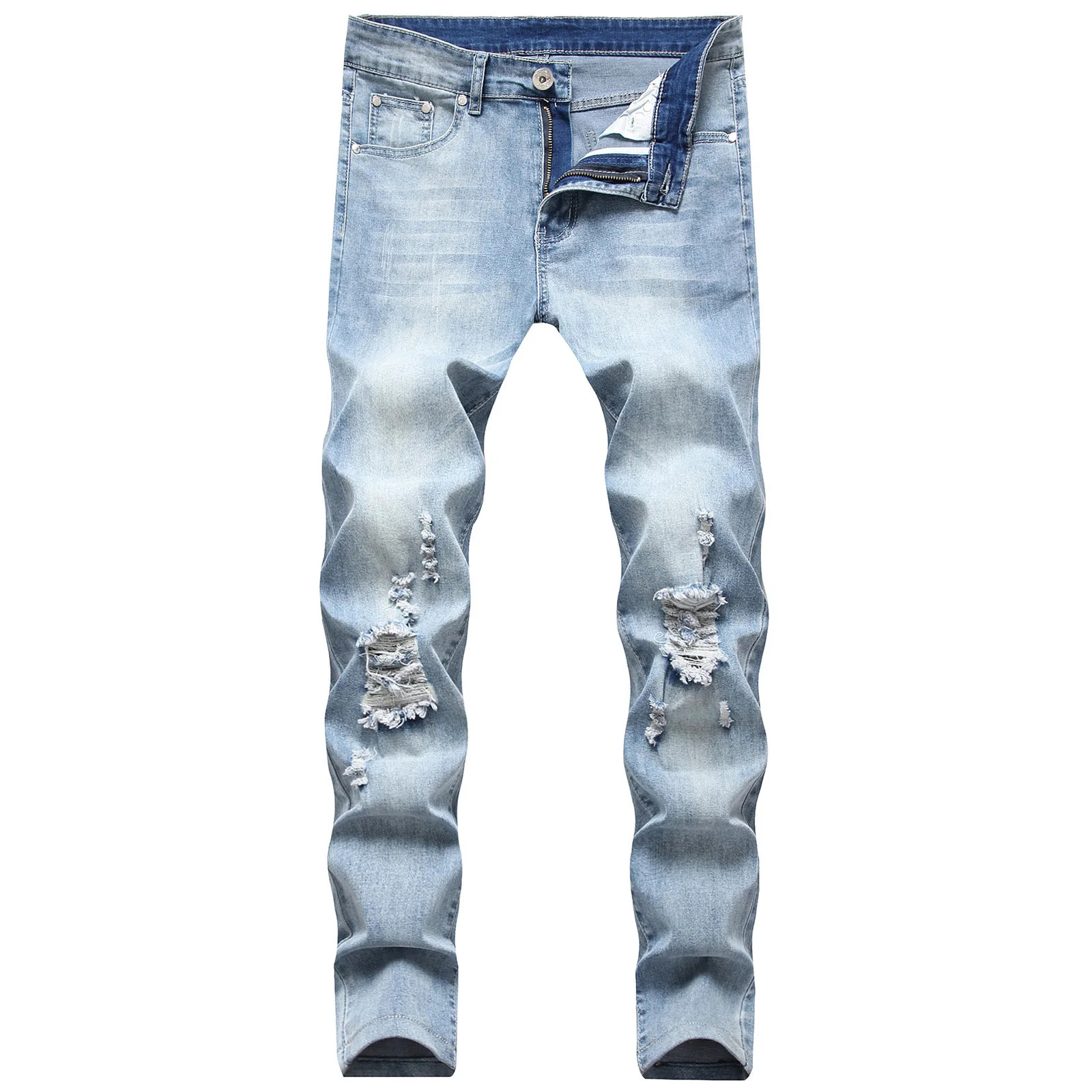 

2021 Men's Jeans Cool Skinny Ripped Hole Slim Denim Trousers Fold Wash Work Frayed Hip Hop Vintage Casual Pencil Pants For Men