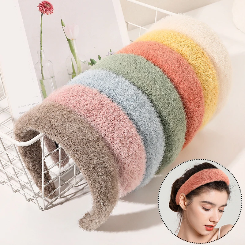 

Warm Imitate Rabbit fur Headband For Women Thicken Plush Wide Hair Hoop Sweet Hair Bands For Girls Bezel New Hair Accessories