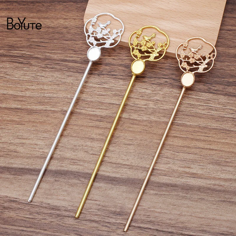 

BoYuTe (20 Pieces/Lot) 29*41MM Metal Alloy Flower Bird Hair Stick with 8*10MM Blank Base Vintage Diy Hair Jewelry Materials