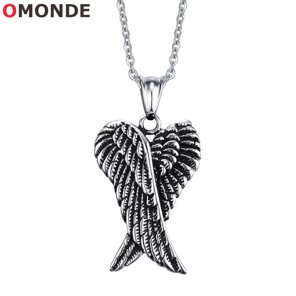 

Цепочка с подвеской в виде крыла ангела для мужчин и женщин, украшение из нержавеющей стали в стиле панк, винтажный стиль, длиной 50 см, бижуте...