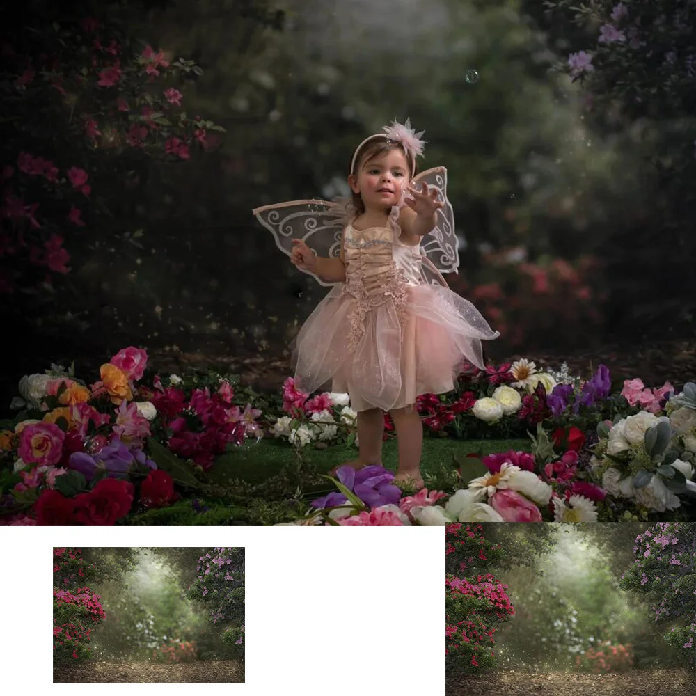 

Forest Flowers Children Portrait Backdrop for Photography Bokeh Jungle Princess Birthday Artistic Photo Background Photocall