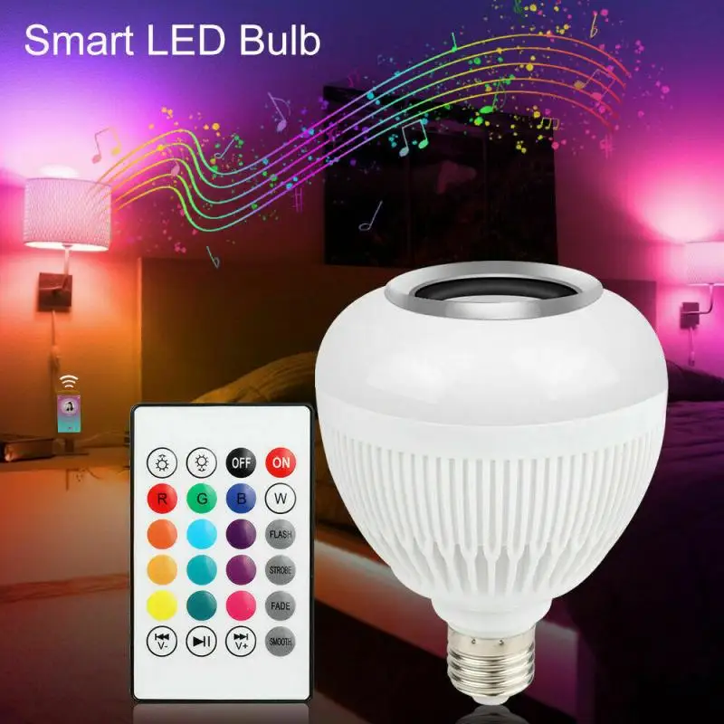 

1pc E27 Wireless Bluetooth LED Light Speaker Bulb RGB 12W Music Playing Lamp Remote Control Color Changing Dimmable Smart Bulb