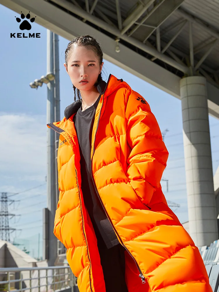 Длинная Куртка KELME с капюшоном для мужчин и женщин пуховик на 80% белом утином пуху