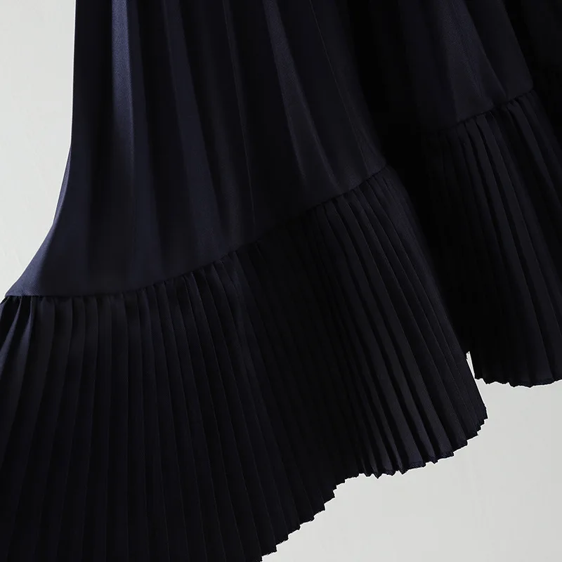 Женская плиссированная юбка, ассиметричная однотонная черная шифоновая юбка средней длины, в Корейском стиле, осень 2021 от AliExpress WW