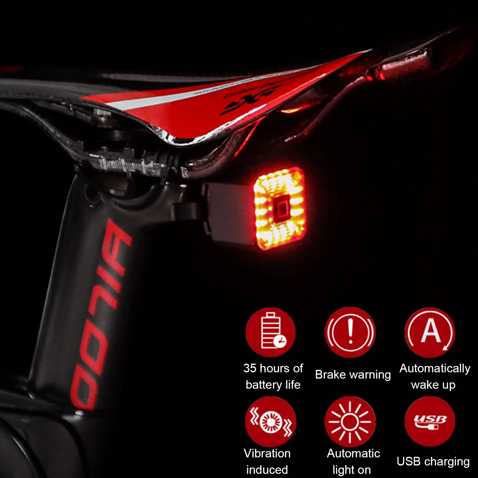 

Smart Bicycle Tail Rear Light Auto Start Stop Brake IPX4 Waterproof USB Charge Cycling Tail Taillight 6 Modes Bike LED Lights