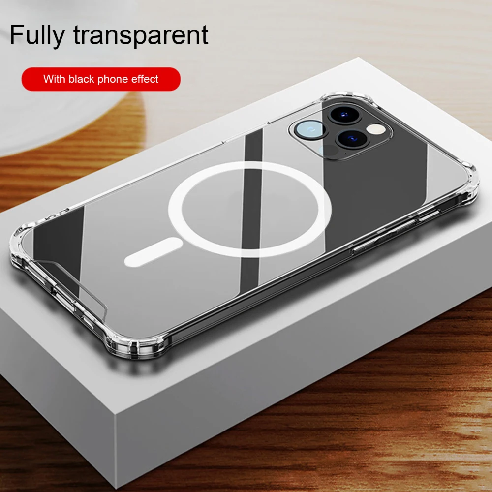 

Four Corners Drop Resistance TPU+PC Transparent Support Wireless Charging Silicone Compatible Magnetic Case For IPhone 12 Cover