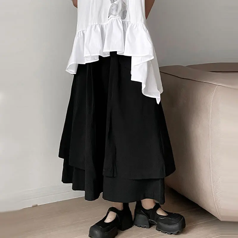 

XITAO Black Skirt Fashion New Women Elastic Waist Pleated Goddess Fan Casual Style 2021 Summer Minority Loose Skirt WLD6260