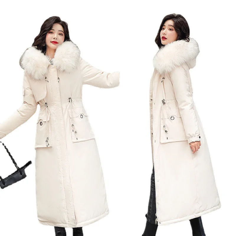 

Plus Velvet Padded Coat Ladies Winter Warm Jacket Women Slim Coats Fashion Hooded Cotton Jackets Female Loose Long Overcoat G325