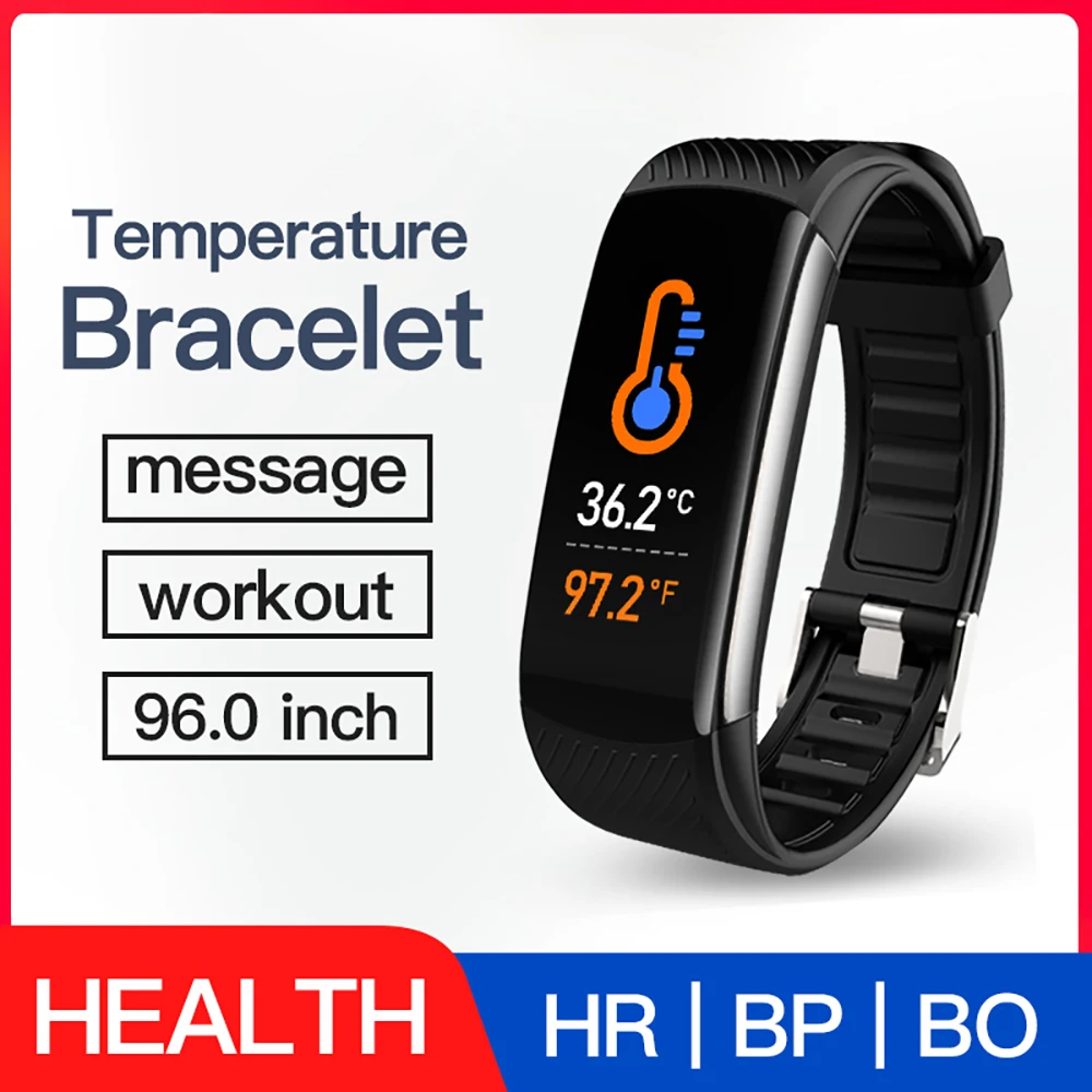 

C6T Automatic Body Temperature Monitoring Smart Bracelet Women's Health Digital Clock Men's Sports Pedometer Multifunction Watch
