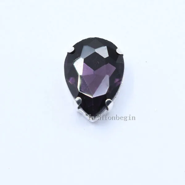 violet 30p 4x6 мм каплевидный цветной стеклянный камень с плоским основанием Пришивные хрустальные стразы с серебристыми металлическими драгоценными камнями для DIY обуви, одежды, сумок - Цвет: violet