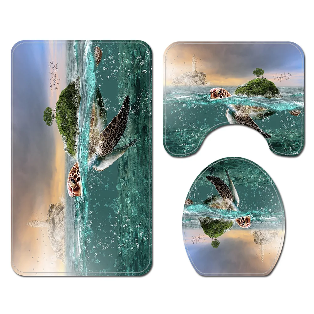 

Sea World Printed Bath Mat and Shower Curtain Set Polyester Waterproof Shower Curtain Bathroom Rug Set Bathroom Carpet Mats