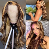 highlight wig human hair for black women brazilian hair pre plucked hd frontal wigs 30 inch 13x4 full body wave lace front wig