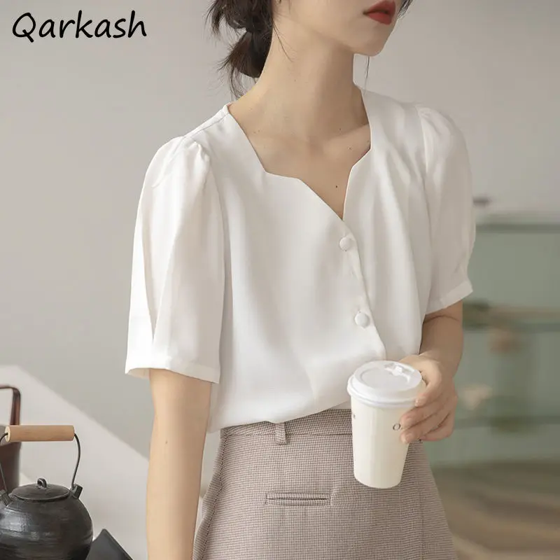 

Рубашки женские, мягкие, тонкие, летние, женская новая, хипстерская Повседневная универсальная Корейская уличная одежда с квадратным ворот...