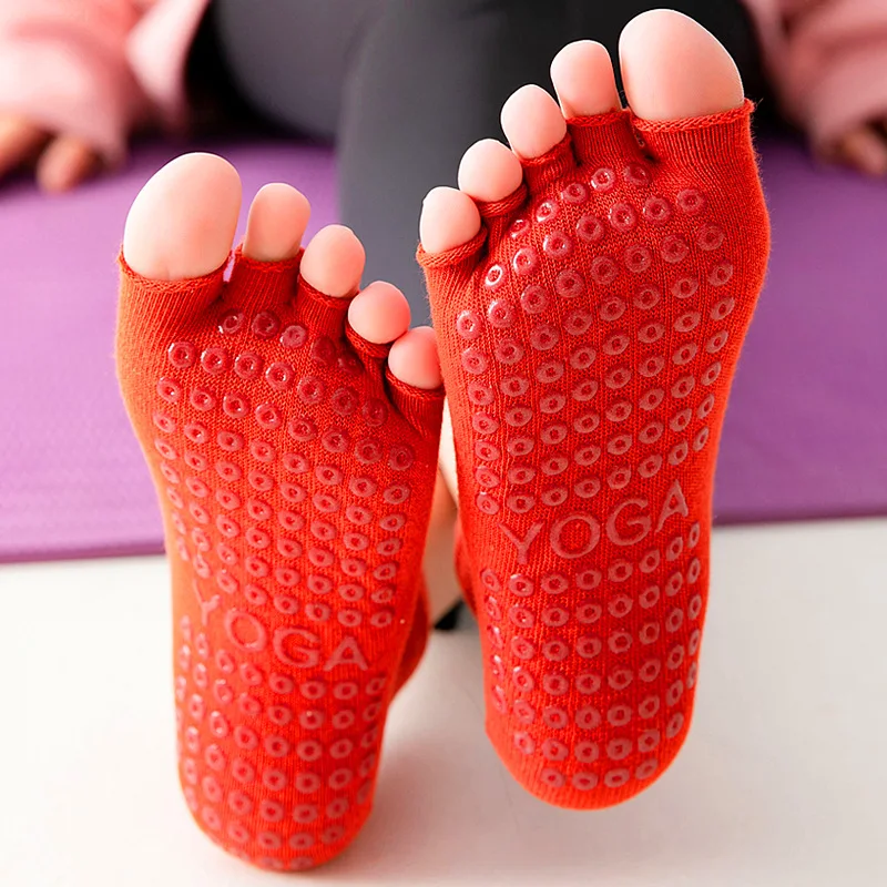 

New Professional Backless Open Five Toe Yoga Socks Women Breathable Anti-Slip Pilates Ballet Dance Ladies Sports Slippers