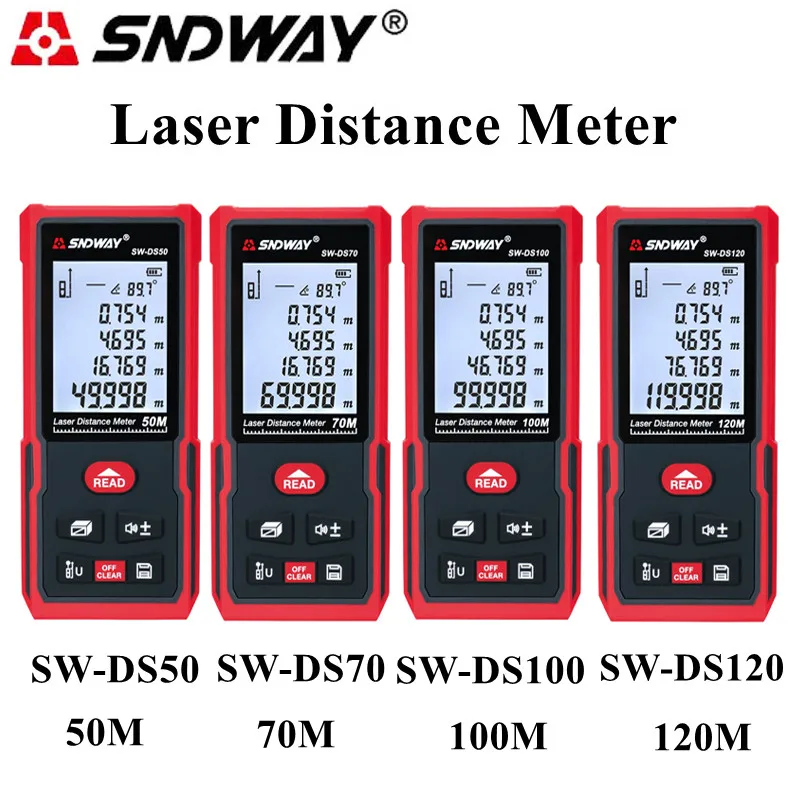 

Лазерный дальномер SNDWAY серии DS, 120 м, 100 м, электронная рулетка, цифровая линейка, лазерная рулетка, дальность измерения