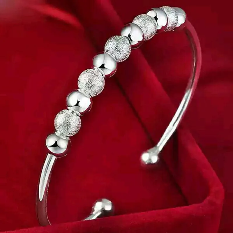 Лидер продаж женские 925 пробы серебряные браслеты с бусинами открытые манжеты и