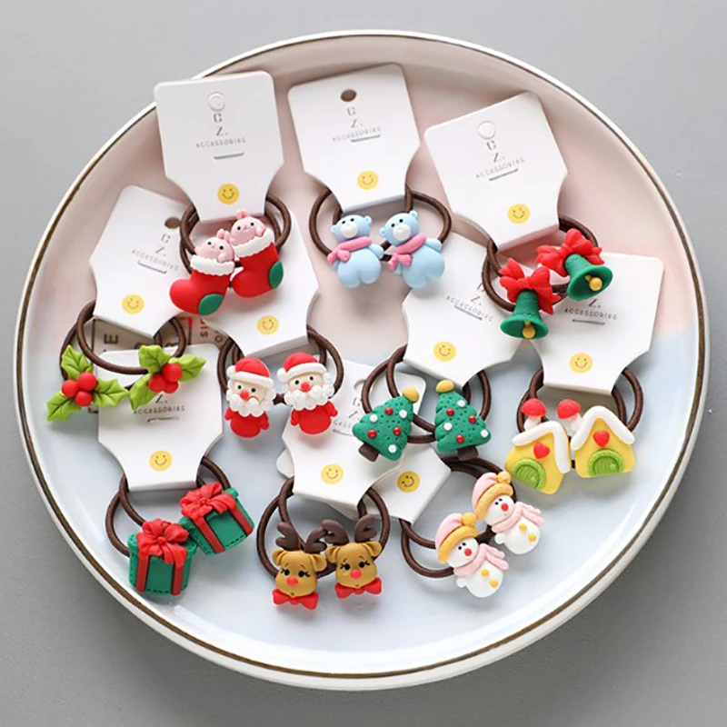 

2 Pcs New Cute Cartoon Christmas Elk Elastic Hair Bands Rubber Hair Rope Tie Girl Hair Scrunchie Ponytail Holder Gum Accessories