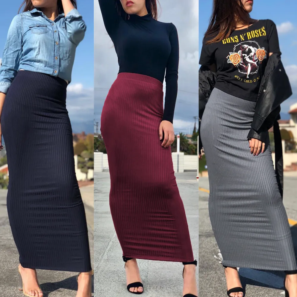 

Fashion Women's Pencil Skirt Knitting Cotton Long Skirt Elegant Modest Muslim Bottoms Ankle-Length Party Islamic Clothing Winter