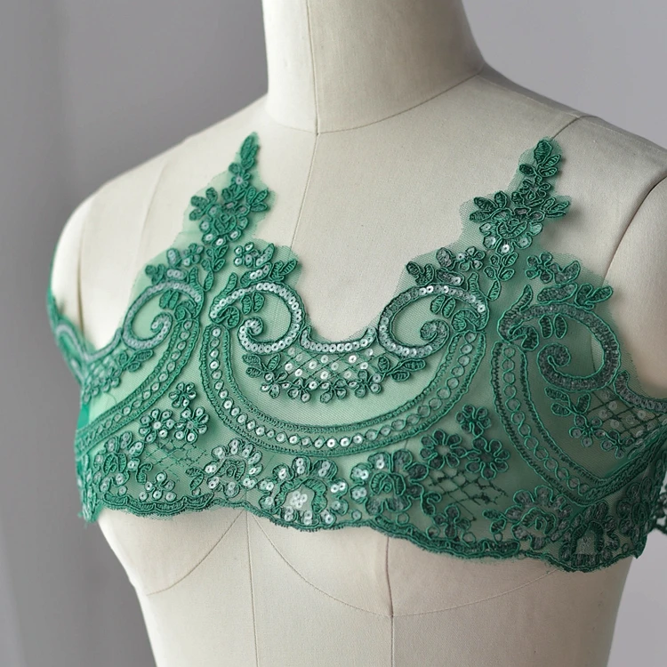 Green sequin 3Y 3Y/6Y 24 см белый красный блесток черный Красивая Вышивка Свадебное кружево Аппликация отделка кружевной ткани DIY ремесло - Цвет: Green sequin 3Y