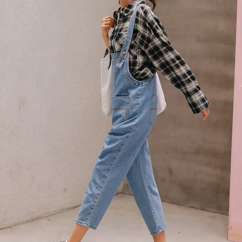 Женские джинсовые комбинезоны с карманами Boyfriend повседневные Свободные