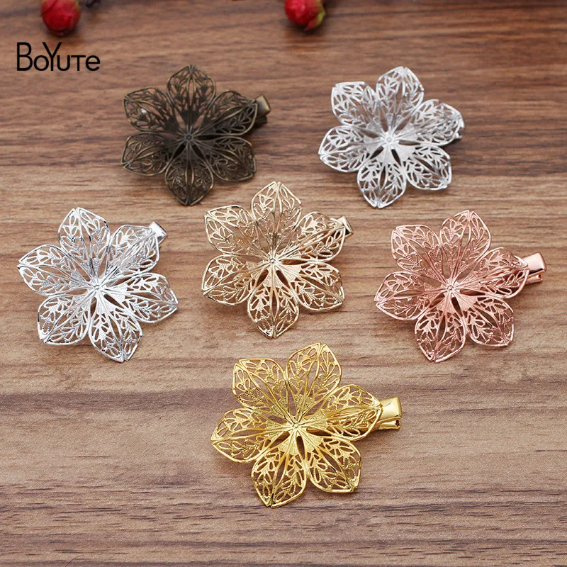 

BoYuTe (10 Pieces/Lot) 40MM Filigree Flower Hair Clips Vintage Style Women Hair Accessories Diy Materials