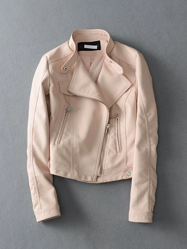 Женская короткая байкерская куртка белая Базовая зимняя из искусственной кожи