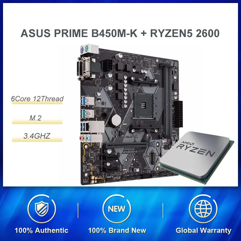 Материнская плата ASUS с процессором Ryzen R5 2600 3 6 ГГц ядер 12 потоков полный комплект