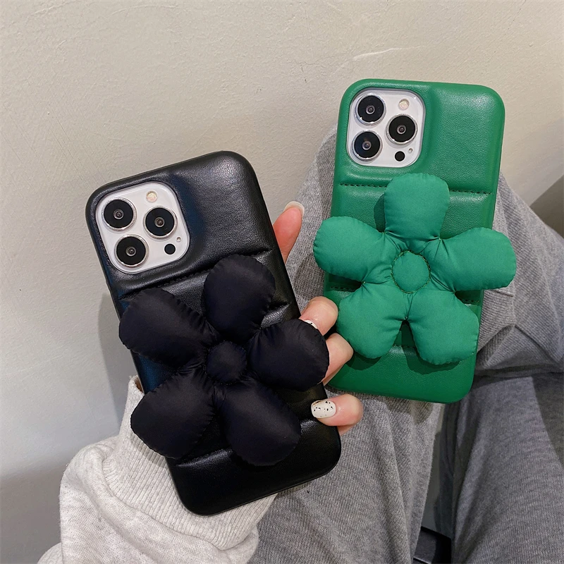 Роскошный брендовый кожаный пуховик в стиле ретро мягкий чехол с 3D цветами для