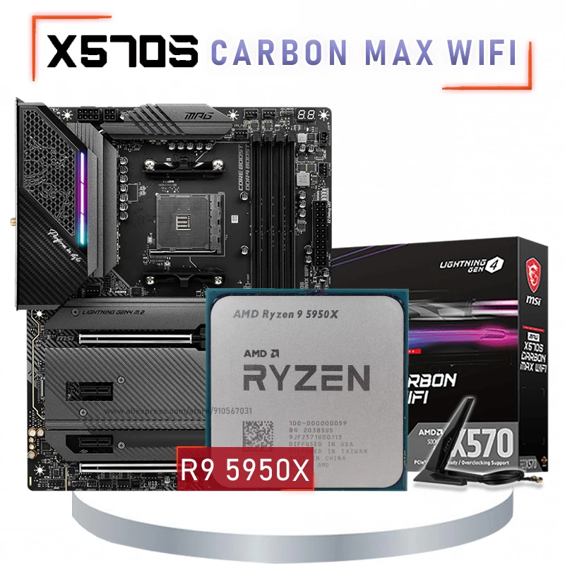 

AM4 MSI MPG X570S CARBON MAX WIFI + AMD Ryzen 9 5950X Motherboard Combo AM4 Ryzen Kit 5950X AMD X570 Mainboard Set 5950X CPU New