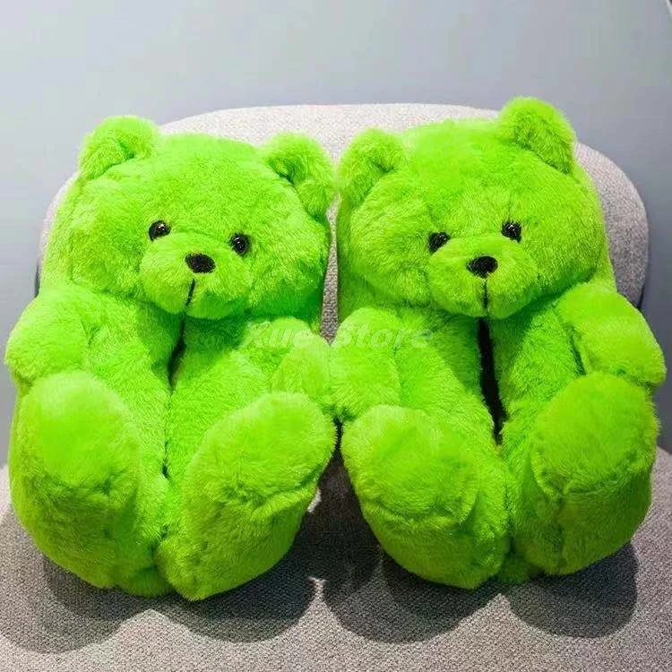

Women Home Indoor Soft anti-slip Faux Fur Cute Slippers Winter Warm Shoes Cartoon Plush Teddy Bear Slippers