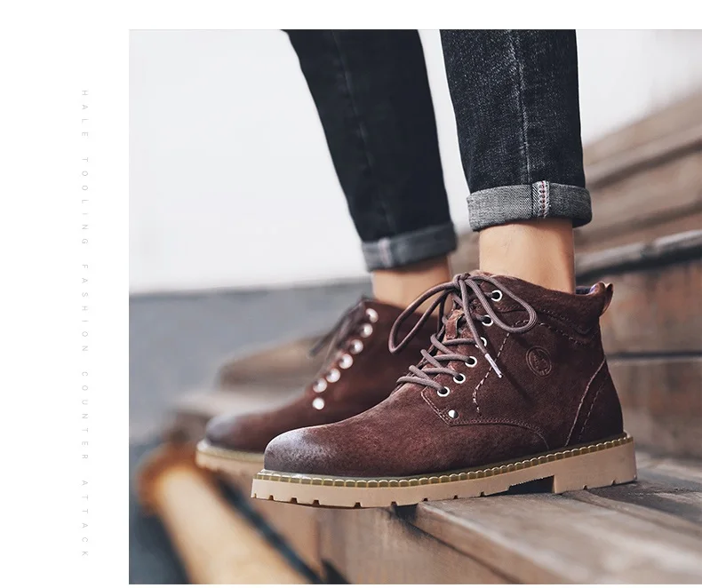 Winter Ankle Boots mens Genuine Leather Snow Boots Big Size 38-50 Outdoor Warm Winter Shoes for Men Anti-cold Boots Walker Peak