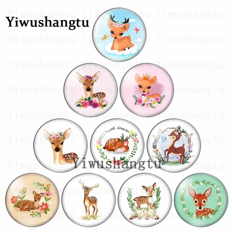 

Cute cartoon deer Smile Antlers wreath Lively like 12mm/20mm/25mm/30mm photo glass cabochon demo flat back Making findings