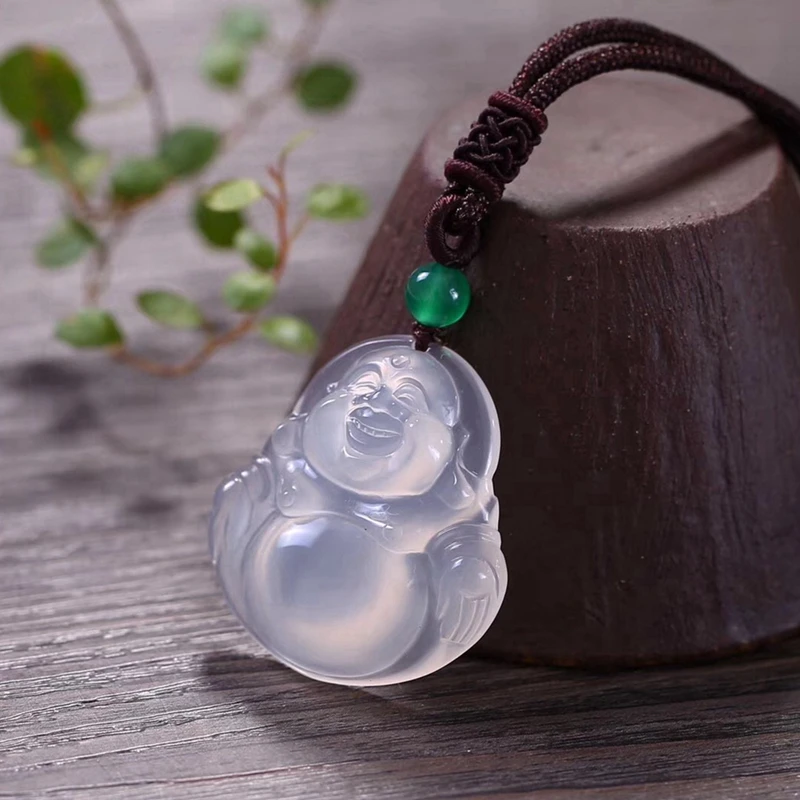 Exclusive design natural ice jade agate Maitreya Buddha Pendant men's and women's sweater chain pendant with certificate | Украшения