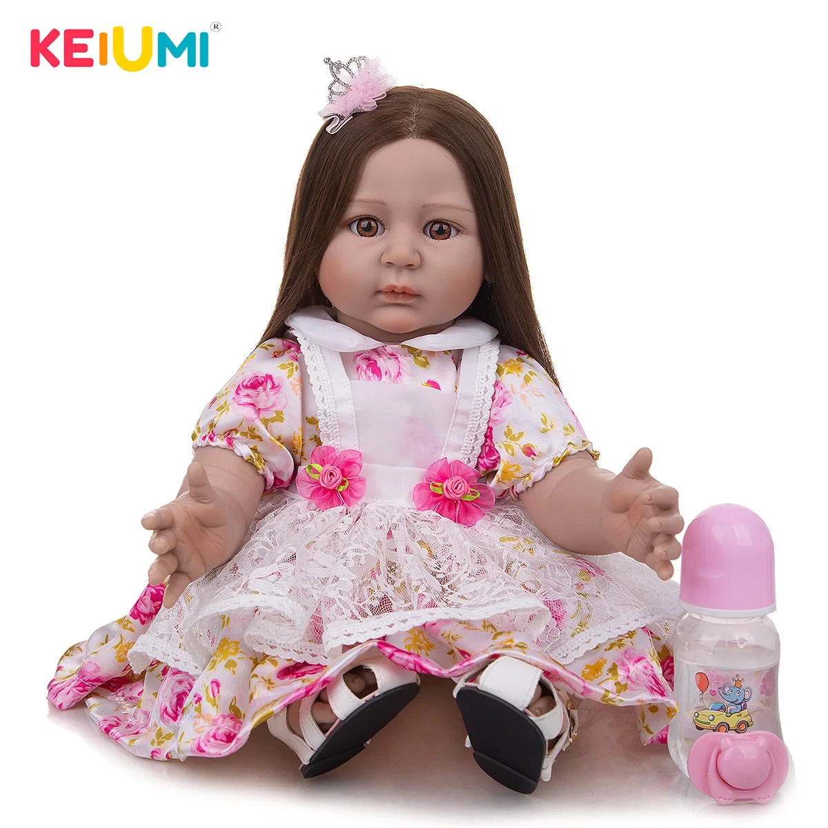 

KEIUMI 22Inch Reborn Baby Doll Lovely Long Straight Hair Baby Kid Well Packaged Fast Delivery Children's Toys