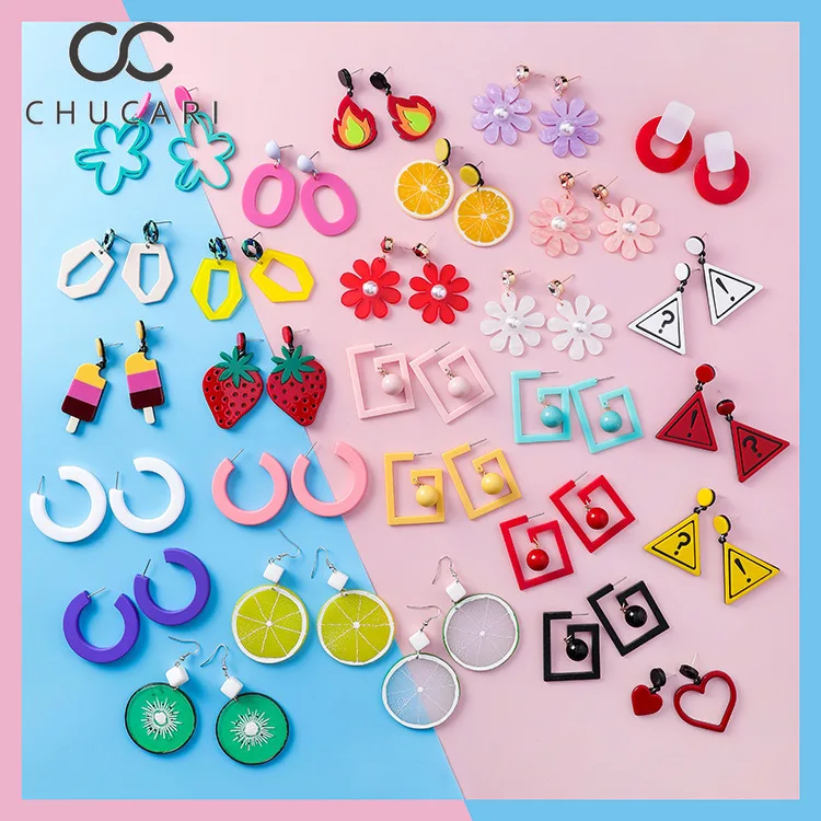 Красивые свежие летние серьги CHUCARI 2019 для девочек оранжевые зеленые вишневые