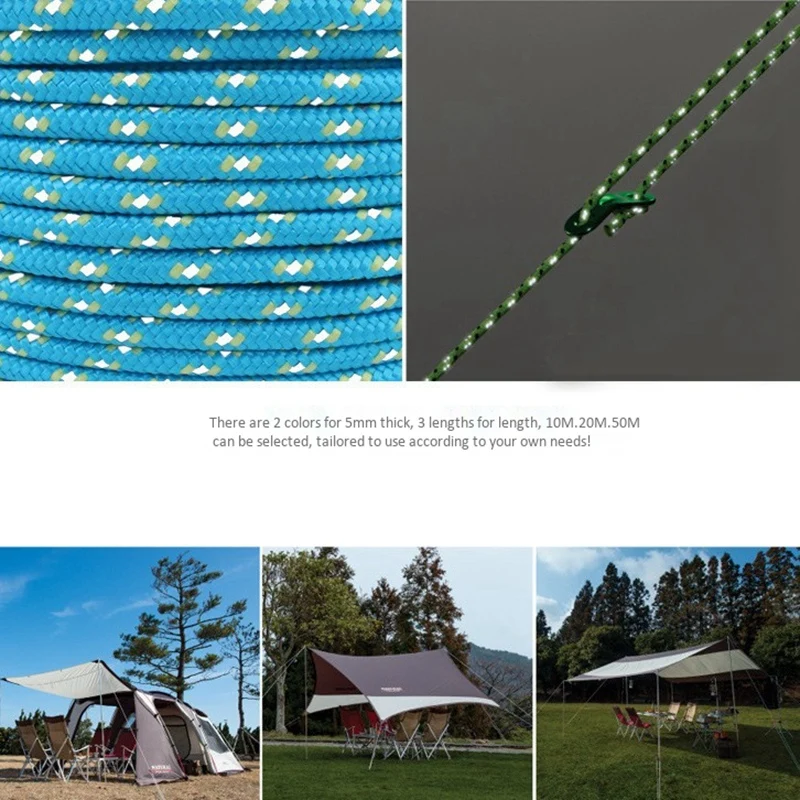 

Camping Tent Rope 50M 5mm Reflective String Windproof Tent Rope Outdoor Camping Hiking Tent Accessories
