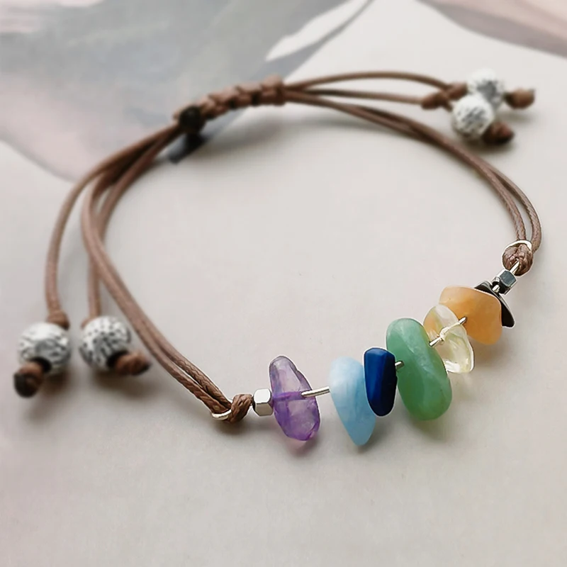 

Handmade Natural Stone Chakra Bracelet Bangles for Women Wax Wire Chain Adjustable Crystal Bracelets Wholesale Charm Jewelry