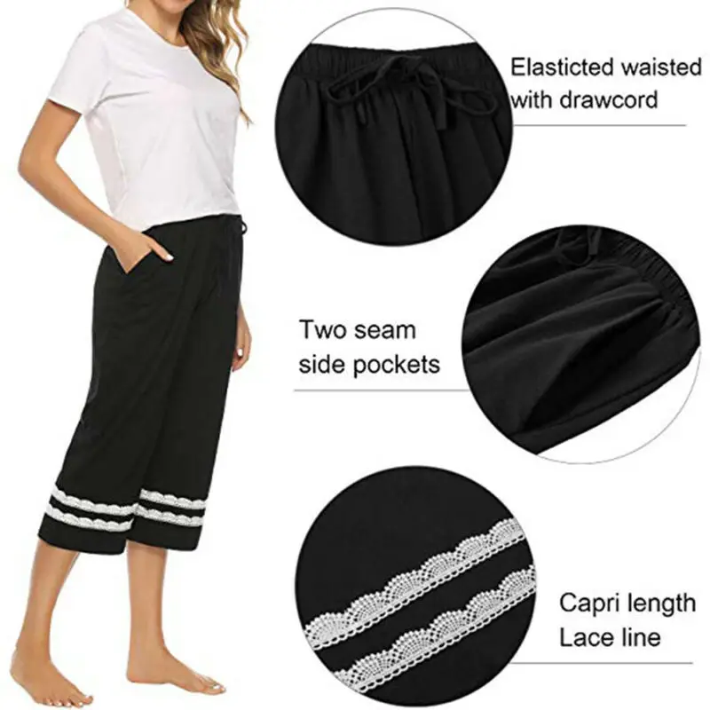 

Comfortable Women's Pants Drawstring Lace Solid Sleep Cropped Lounge Casual Sport Bottoms Adjustable
