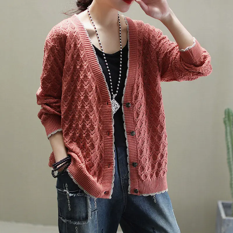 

Literary and Art Cotton Knit Sweater Jacket Female Spring Summer 2020 Shirt New Shirt Loose Long-sleeve Cardiggan Clothing K439