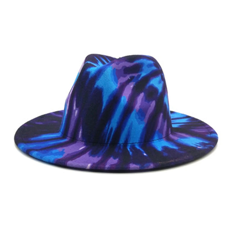 

High contrast color top hat fedora hat faux wool felt hat women's autumn new big brim hat men's black purple cool Panama hat