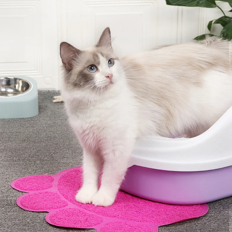 

Pet Cat Litter Pad Paw Print Cat Mattress Feeding Bowl Placemat Non-Slip And Waterproof Cat Litter Trapping Mat Cat Accessories